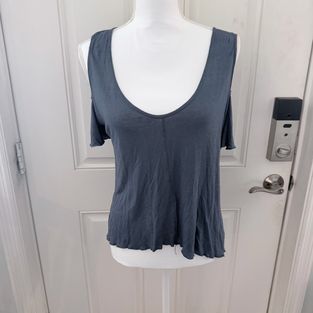 Free People Bittersweet Me Top S | Blue Cold Shoulder Linen Blend